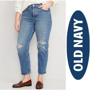 Old Navy Curvy Extra High-Waisted Hidden Button-Fly Straight Ripped Jeans Sz:16